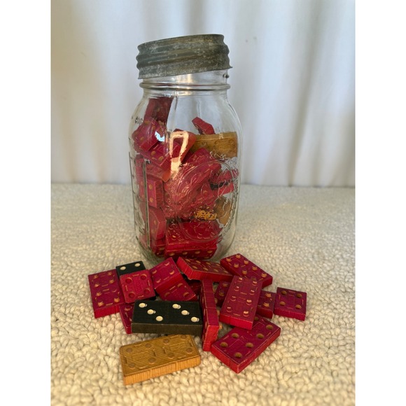 American Bricks Other - Vintage American Bricks Wooden Building Blocks Lot in Ball Mason Jar Red Natural